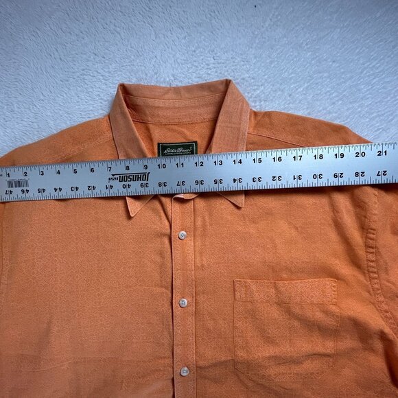 Eddie Bauer Mens Orange Geo Short-Sleeve Button-Up Shirt XL Linen Cotton Outdoor - Picture 6 of 8